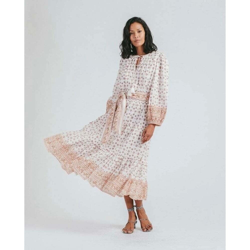 Cleobella Blakely V-neck Border Print Boho Tiered Midi Dress Small